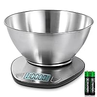 himaly Food Scale - Digital Kitchen Scale with Bowl & LCD Dipslay Scale Weight Grams and Oz for Cooking, Baking, and Meal Prep, Stainless Steel Silver