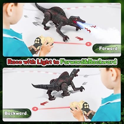 FRUSE Remote Control Dinosaur Toys,RC Walking Robot Dinosaur w/Light Tracing,Spray Mist,LED Light,Roaring,Jurassic Dinosaur Toys,Gifts for Kids Girls Age 3 4 5 6 7 8