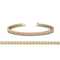 Pink Sapphire & Natural Diamond Milgrain Work Tennis Bracelet 1.66 ctw 14K Yellow Gold