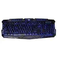 Keyboard A878 114-key LED Backlit Wired USB Gaming Keyboard, Black with Crackle Pattern,Blue