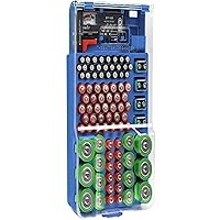 THE BATTERY ORGANISER and Tester with Cover, Battery Storage Organizer and Case, Holds 93 Batteries of Various Sizes, Includes a Removable Battery Tester, Battery Holder for Garage Organization, Blue