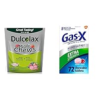 Dulcolax Soft Chews Saline Laxative Mixed Berry (60ct) Gentle Constipation Relief & Gas-X Extra Strength Chewable Gas Relief Tablets with Simethicone 125 mg for Bloating Relief