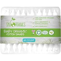 Sky Organics Organic Baby Cotton Swabs for Baby, 100% Pure Organic Cotton, GOTS Certified Organic Cotton, 60 Count