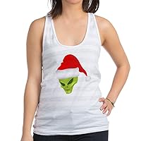 Women's Racerback Tank Top Green Alien Head with Christmas Santa Hat