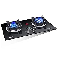 Gas Cooktop 2 Burners, Tempered Glass Gas Stove, Built-in Gas Hob Suitable for Dual Fuel LPG/NG, Black