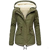 Women Fashion Drawstring Hoodie Coat Faux Plush Winter Warm Inside Fleece Padded Jacket Slim Women Camping Gift