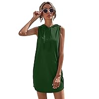 Floerns Women's Drawstring Solid Sweatshirt Dress Casual Short Sleeveless Hoodie Mini Dress