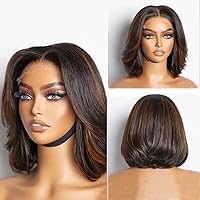 1B/30 Highlights Bob Wigs Human Hair Ombre Brown And Black Short Wave Bob For Black Woman With Baby Hair Glueless Wig 13x6 HD Lace Front bob Wig Layered Cut Mid Part 150% D Pre Plucked Bleached Knots