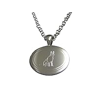 Silver Toned Oval Etched Belgian Malinois Dog Pendant Necklace