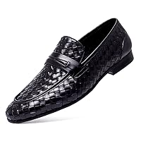 Mens Loafers Woven Leather Wedding Party Shoes for Men Driving Slip-on Causal Business Dress Shoes