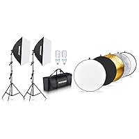 NEEWER 700W Equivalent Softbox Lighting Kit with 43 Inch/110 Centimeter Light Reflector Diffuser 5 in 1 Collapsible Multi Disc, Photography Continuous Lighting Kit for Photo Video Shooting