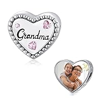 LONAGO Mom/Daughter/Sister/Grandma/Dad/Wife/Friend/Auntie Charm Personalized Photo Picture Charm Heart Bead Sterling Silver Fit Snake Bracelet Customized Image Jewelry Mother's Day Gift
