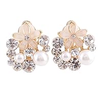 Grace Jun Bridal Multicolor Rhinestone Crystal Gold Plated Clip On Earrings Without Piercing for Women