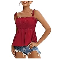 Return Pallets For Sale Spaghetti Strap Tank Tops Women Sexy Casual Camisole Smocked Ruffle Hem Cami Shirt Summer Going Out Top Blouses Teacher Outfits For Women