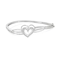 1/4 Carat Total Weight (CTTW) Natural White Diamonds Double Heart Fashion Bangle Bracelet in 925 Sterling Silver - Diamond Bracelet for Women/Girls/Adult