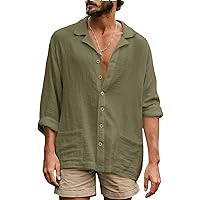 Men's Casual Lapel Long Sleeve Shirts Tops Solid T Shirt Men Cotton Linen Shirt Hawaiian Shirt Male