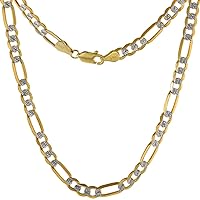 Solid 14k 2-tone Gold Pave Diamond cut 4.5mm Figaro Chain Necklaces & Bracelets for Women & Men Lobster Clasp 8-26 inch