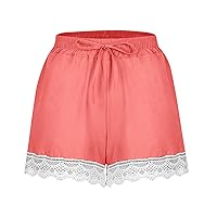 Shorts for Women 2024 Summer Casual Elastic Waist Drawstring Yoga Lounge Shorts Comfy Stretch Lace Trim Beach Linen Shorts