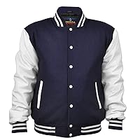 Men's Varsity Jacket Genuine Leather Sleeve and Wool Blend Letterman Boys College Varsity Jackets XS-5XL