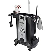 Rubbermaid Commercial Products Slim Jim Rim Caddy Kit + 23-Gallon Container Trash Can/Utility Cart, Black, Janitorial/Housekeeping Cart for Office/School/Hospital/Public Facility