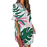 Hawaiian Shirt Dresses for Women Bell Short Sleeve V Neck Tops Mini Beach Boho Dress Casual Summer Loose Blouses
