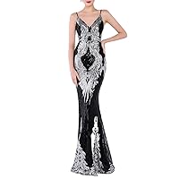 Azuki Elegant Strappy Sequin Mermaid Maxi Dress for Women Patterned Floor-Length Evening Party Gown