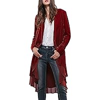 Women Long Velvet Cardigan Jacket Ruffle Asymmetric Open Front Vintage Cardigan Coat Fashion Patchwork Flowy Jackets