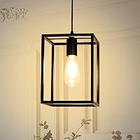 Depuley 1 Light Black Lantern Pendant Light Fixture, Rustic Hallway Chandelier Lighting with Adjustable Cord, Rectangle Metal Cage Hanging Lights for Foyer/Kitchen Island/Bar/Entryway, 1XE26 Base