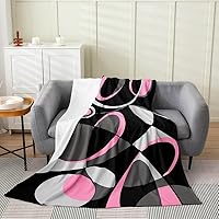 Geometric Flannel Fleece Throw Blanket Kids,Geometry Circle Fuzzy Blanket for Bed Sofa Couch,Stripe Line Bed Blanket Breathable Modern Art Grey Black Pink Plush Blanket Room Decor Twin 60