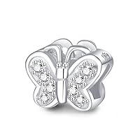 Adabele Sterling Silver Hypoallergenic Butterfly Cubic Zirconia Transformation Large Hole Bead Charm Fits 3mm Chain Bangle Bracelet Necklace Personalized Women Jewelry