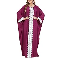 Flygo Women's Batwing Plaid Floral Printed Long Sleeves Oversized Maxi Dress Sleep Loungewear(Purple Front Lace, One Size)