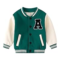 Toddler Boys Fall Winter Padded Letter Printed Standing Collar Long Sleeve Button Baseball Jacket Boy Coats Size 6