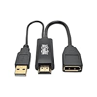 Tripp Lite 4K HDMI to DisplayPort Video Converter w/USB Power, Male-to-Female, 4Kx2K @ 30Hz HDMI to DP, 6 inches, Black, 2-Year Warranty (P130-06N-DP-V2)