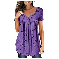 T Shirts for Women Short Sleeve V Neck Trending Regular Fit Printed Ruffle Ruched Womens Plus Size Tops