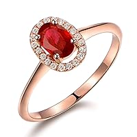 Unique Vintage Ruby Gemstone Real Diamond Solid 14K Rose Gold Oval Shape Wedding Engagement Band Ring For Women