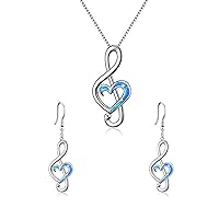 WINNICACA Music Note Jewelry Set for Women Sterling Silver Created Opal Necklace & Earrings Gifts for Music Lovers