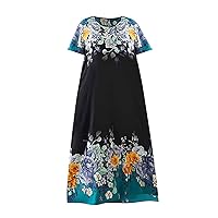 XJYIOEWT Black Wedding Dress with Sleeves,Women's Plus Size Floral Print Dress Round Neck Long Sleeve A Line Maxi Dress