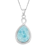 1.500 Cts Larimar Gemstone 925 Sterling Silver Tear Drop Pendant Necklace Gift for Girl