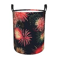 Beautiful Fireworks Round waterproof laundry basket,foldable storage basket,laundry Hampers with handle,suitable toy storage