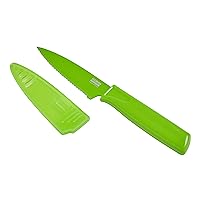 COLORI Non-Stick Serrated Paring Knife with Safety Sheath, 4 inch/10.16 cm Blade, Green