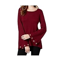 kensie Womens Grommet Bell Sleeve Pullover Sweater Purple L