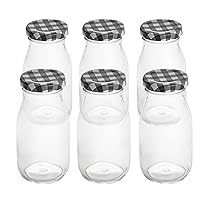 Restaurantware French Countryside 6 Ounce Glass Bottles 10 Durable Juice Bottles - With Black Plaid Lid Dishwashable Clear Glass Countryside Bottles For Hot And Cold Beverages