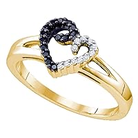 The Diamond Deal Sterling Silver Black Color Enhanced White Diamond Yellow-tone Heart Ring 1/6 Cttw