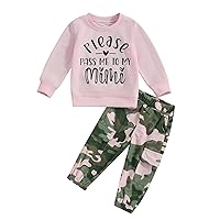 Kuriozud Toddler Girl 2Pcs Autumn Clothes Letter Print Long Sleeve Tops Elastic Waist Camouflage Pattern Cargo Pants Outfit