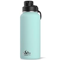 32 oz Insulated Water Bottle with Chug Lid - Reusable Leak Proof Stainless Steel Water Bottles, Double Wall Vacuum Insulation | 24 Hours Cold and 12 Hours Hot (Aqua)