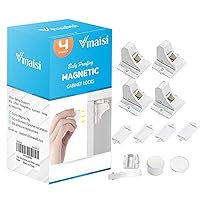 Vmaisi Safety Magnetic Cabinet Locks (4 Locks + 1 Key) Bundle with Extra Baby Proof Magnet Key, Work with Adhesive for Kitchen Cabinets, Drawers