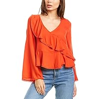 cupcakes and cashmere Women's Clement Ruffled Longsleeve Bluse with Trim Details