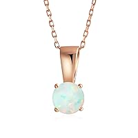 Classic Gemstone Round iridescent Orange White Blue Round Solitaire Created Opal Pendant Necklace For Women Rose Gold Plated .925 Sterling Silver October Birthstone