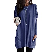 Dokotoo Women's Winter Long Sleeve Tunic Top - Casual Comfy Sweatshirt with Pockets, Blue L (US12-14)