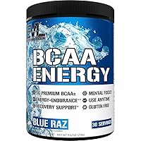 EVL BCAAs Amino Acids Powder - BCAA Energy Pre Workout Powder for Muscle Recovery Lean Growth and Endurance - Rehydrating BCAA Powder Post Workout Recovery Drink with Natural Caffeine - Blue Raz